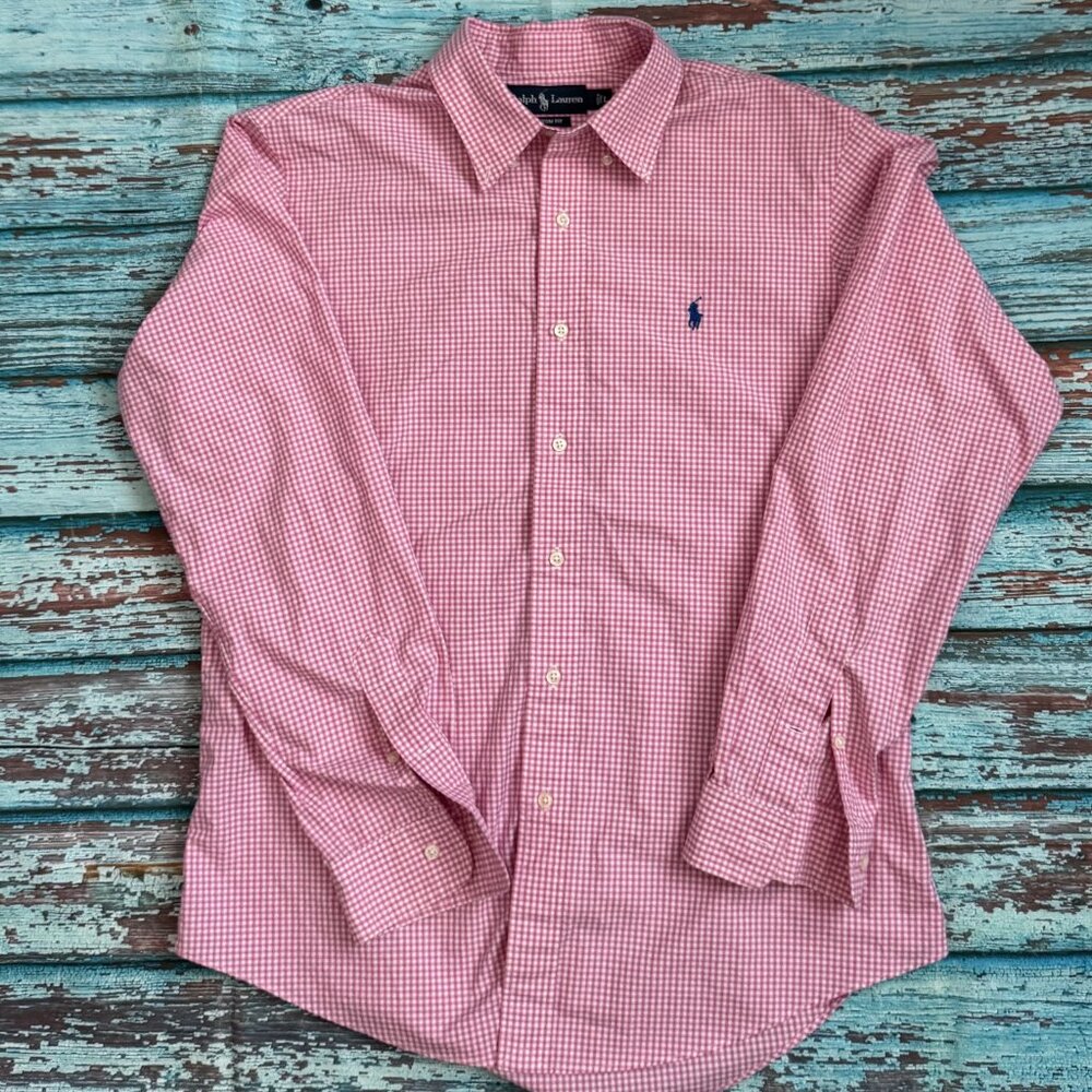 Men's Pink Gingham Custom Fit Ralph Lauren button-up shirt
